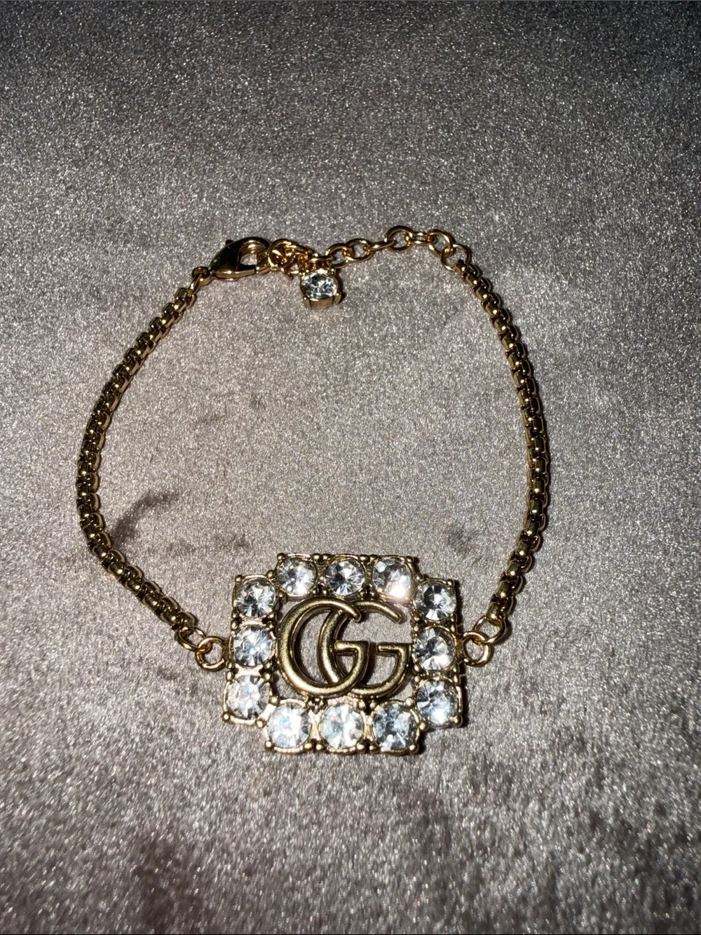 Gucci Gold Tone GG Rhinestone Crystal Link Bracelet
